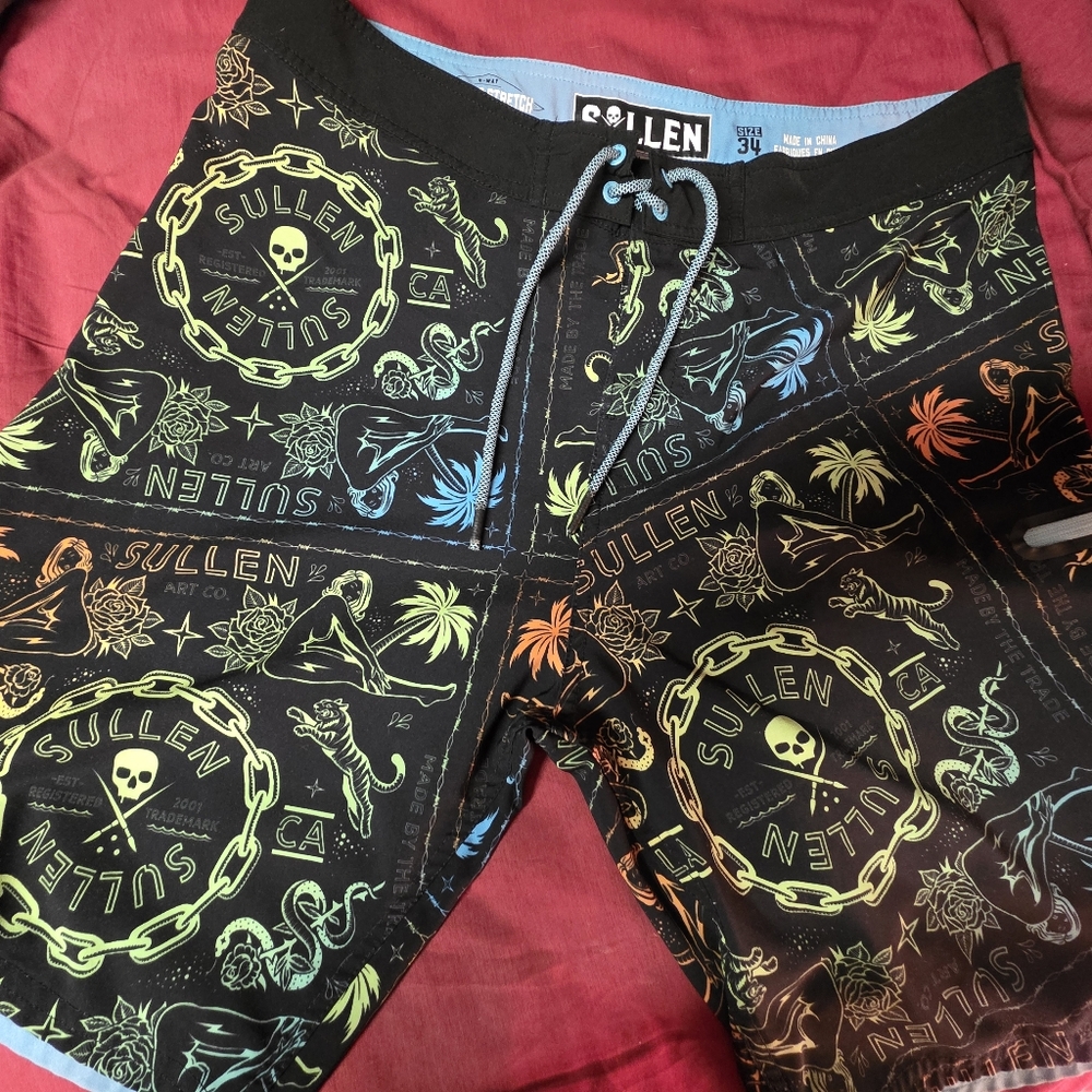 Sullen Men's Black and Neon Board Shorts